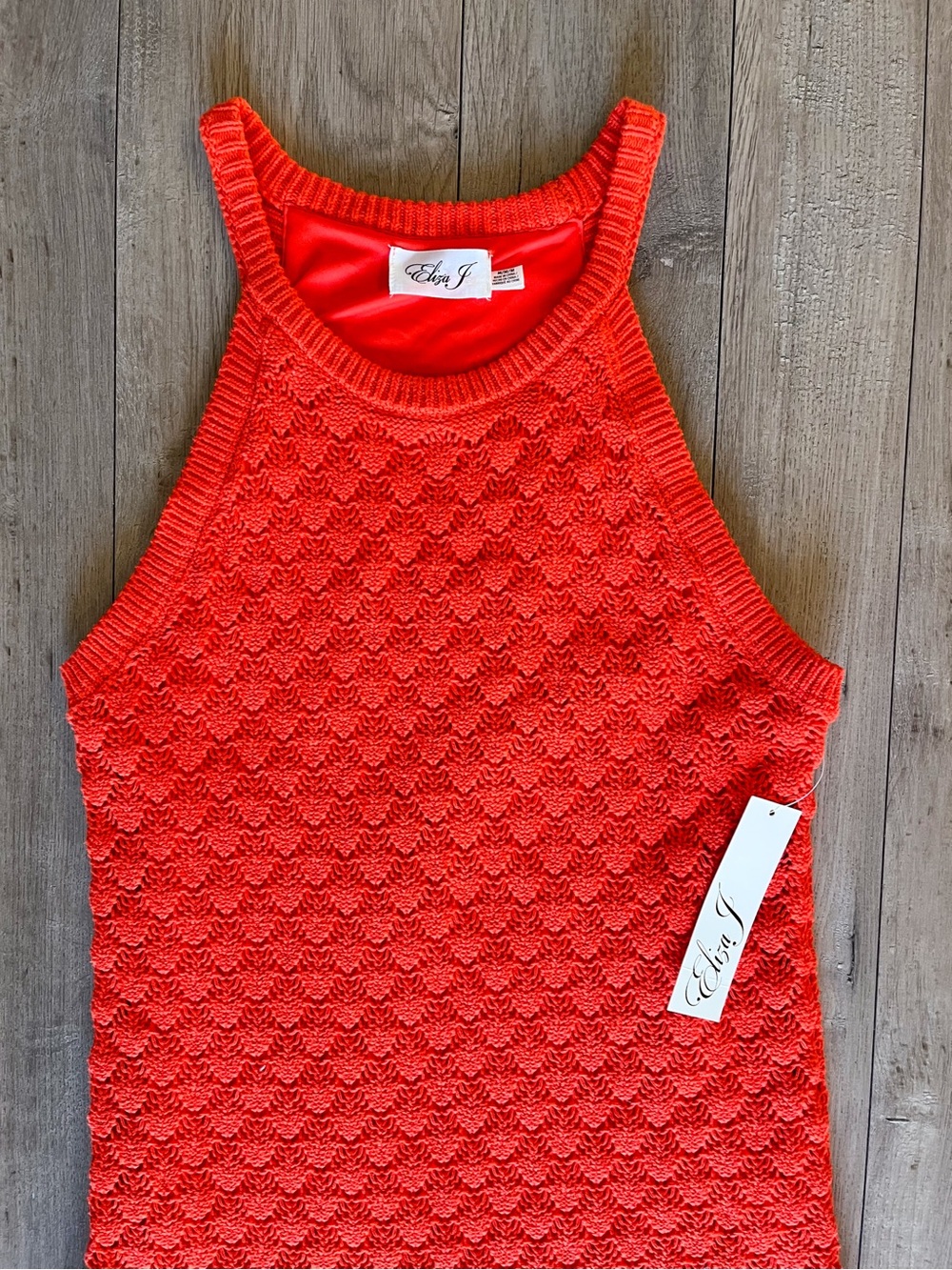 Eliza J Vibrant Orange Crochet Halter Midi Dress Women’s Medium - Picture 4 of 8